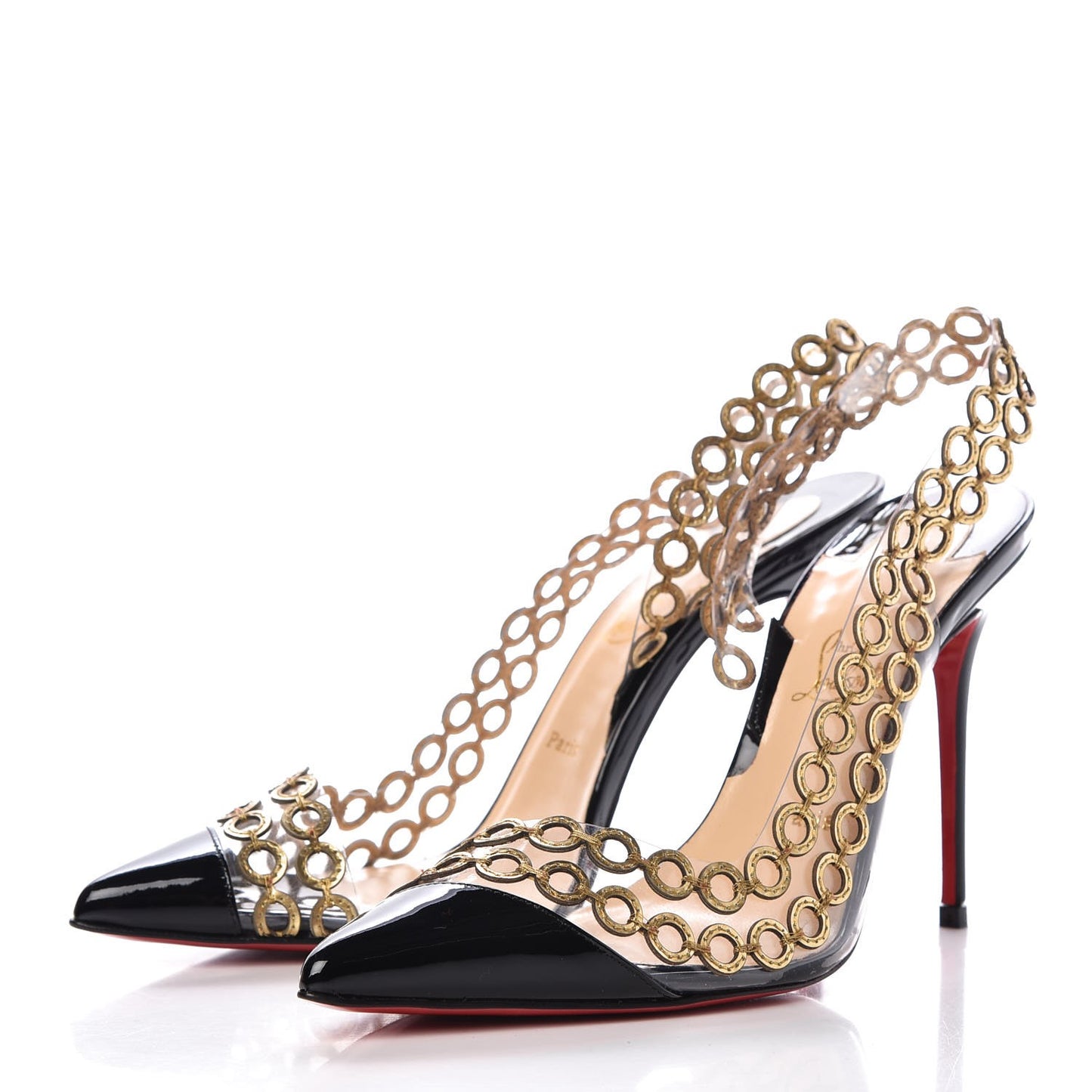 Patent PVC Malaika Half Dorsay 120 Pumps 37.5 Black Gold