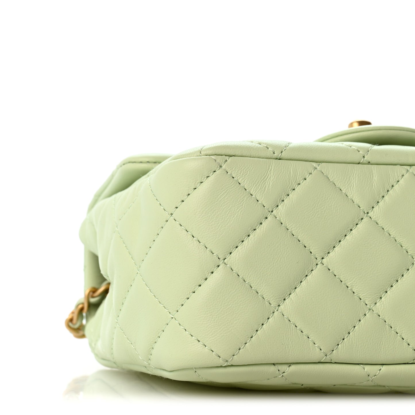 Lambskin Quilted Mini Pearl Crush Flap Light Green