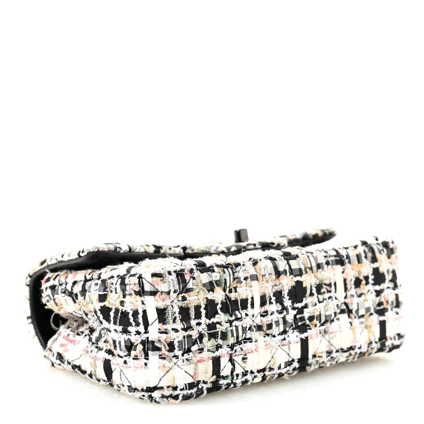 Tweed Quilted Mini Rectangular Flap White Black Multicolor