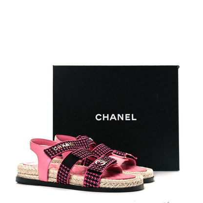 Chanel Stretch Fabric Lambskin CC Flat Sandals 39 Pink Black 9 of 9