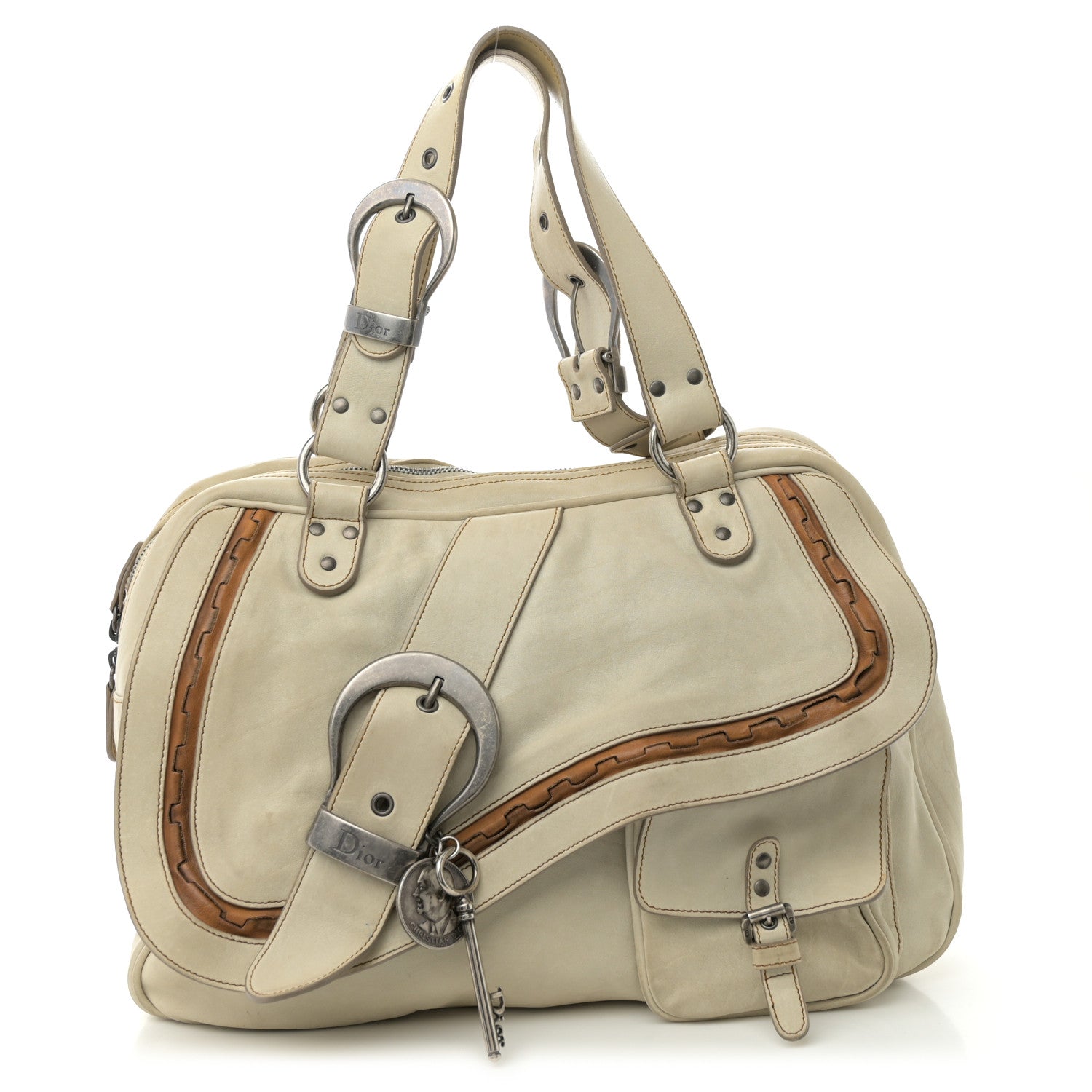Christian Dior Calfskin Medium Gaucho Double Saddle Bag Ivory 1 of 12