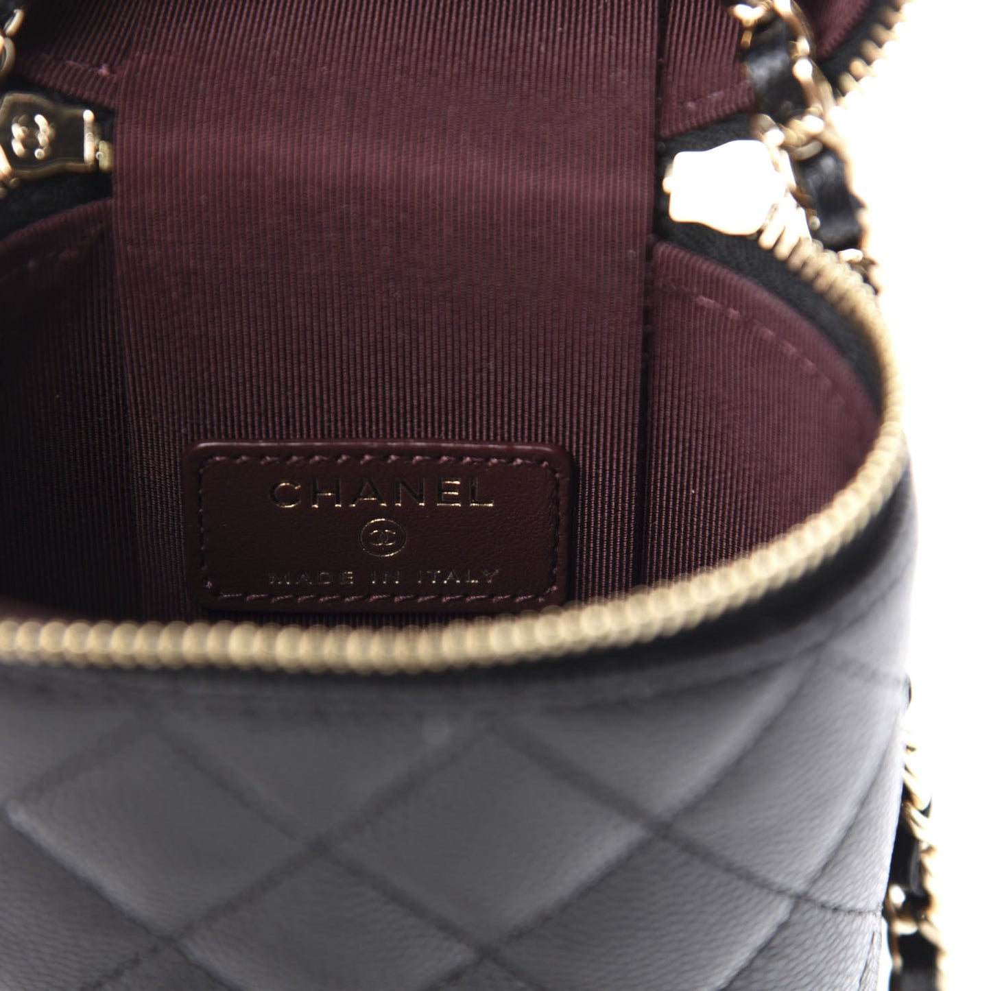 Caviar Quilted Phone Holder With Chain Black