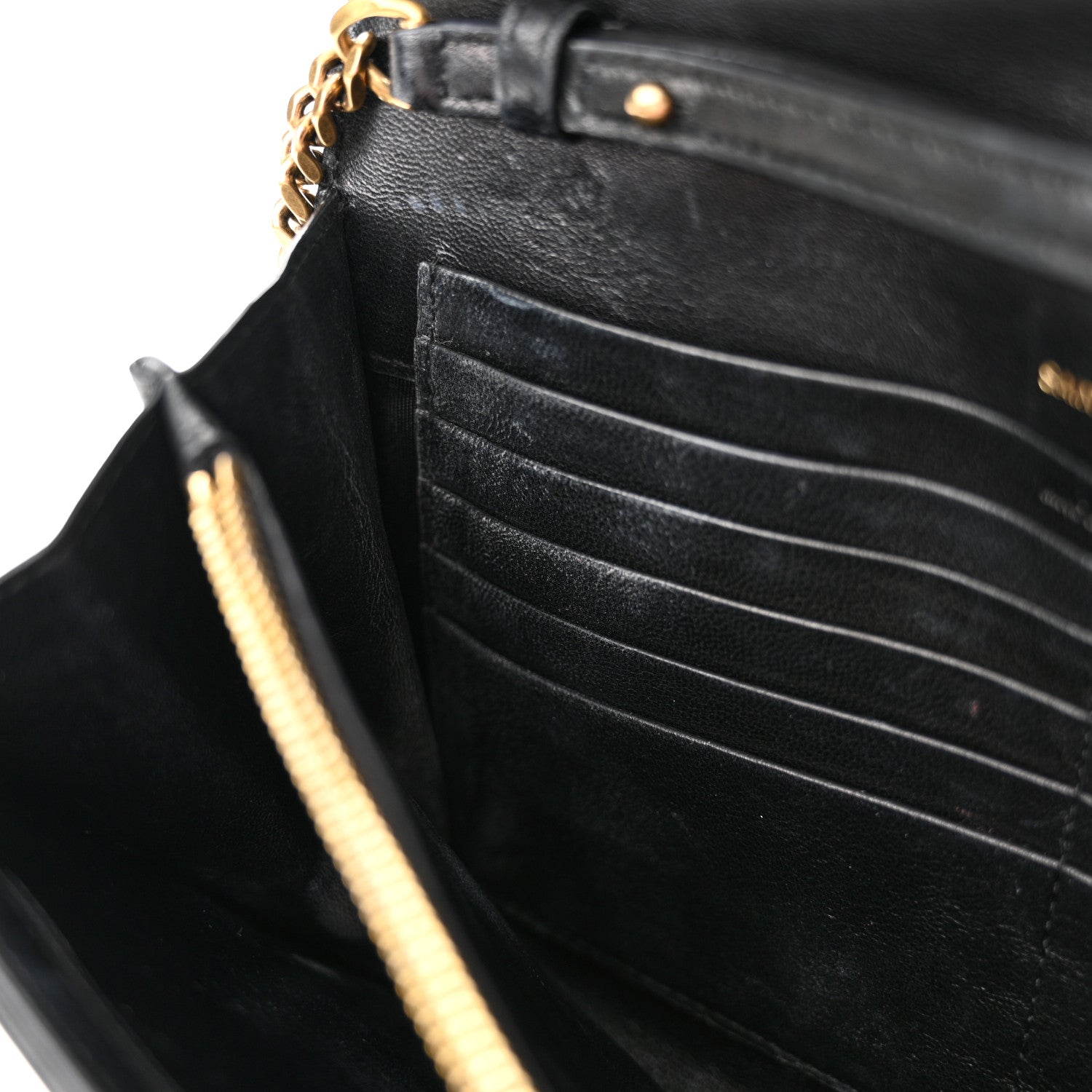 Saint Laurent Lambskin Carre Quilted Cassandre Chain Wallet Black 15 of 23