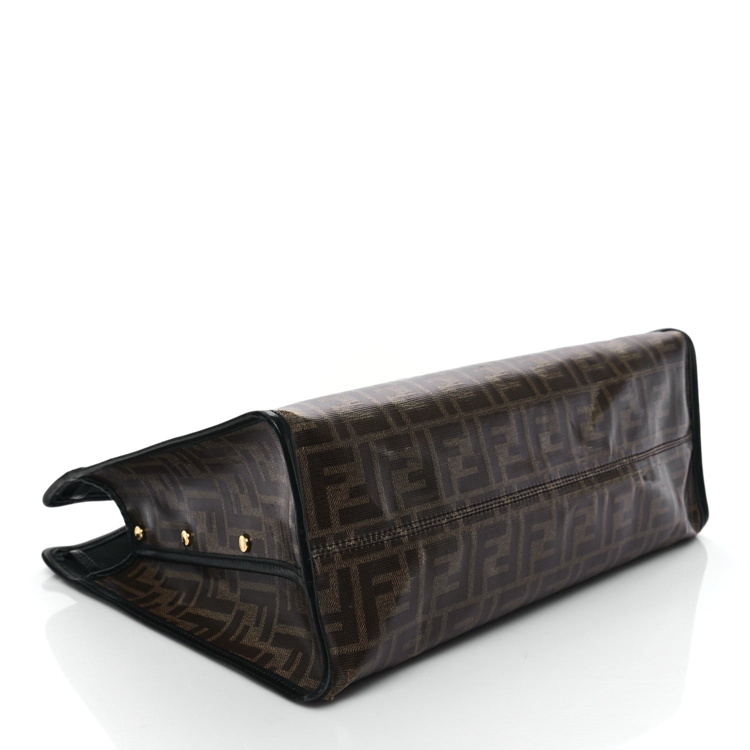 Fendi Glazed Fabric Vitello Century FF 1974 Stamp Patch Medium Peekaboo Defender Cover Mogano Panna Black 4 of 10