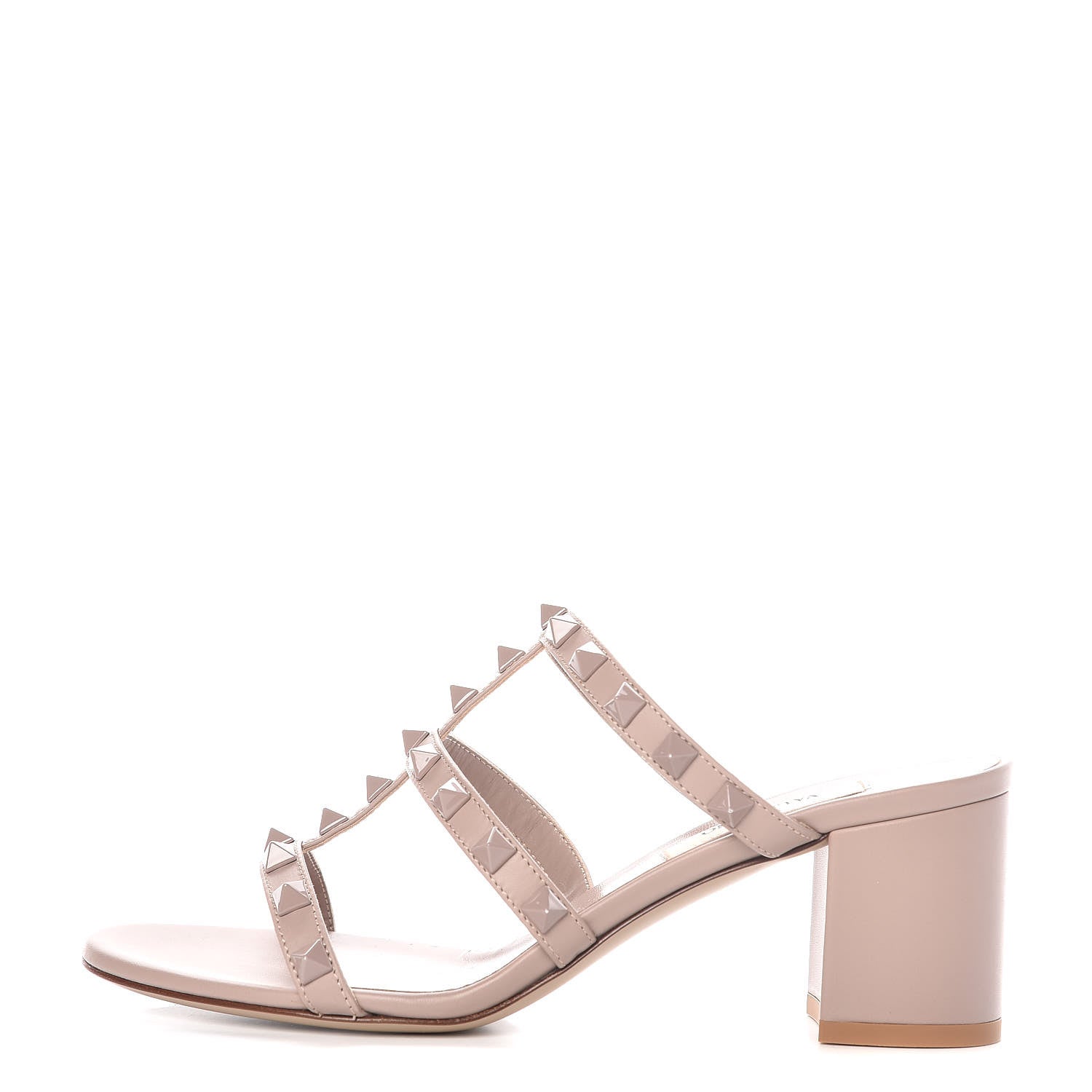 Valentino Garavani Calfskin Rockstud 60mm Caged Slide Sandals 36 Poudre 1 of 9