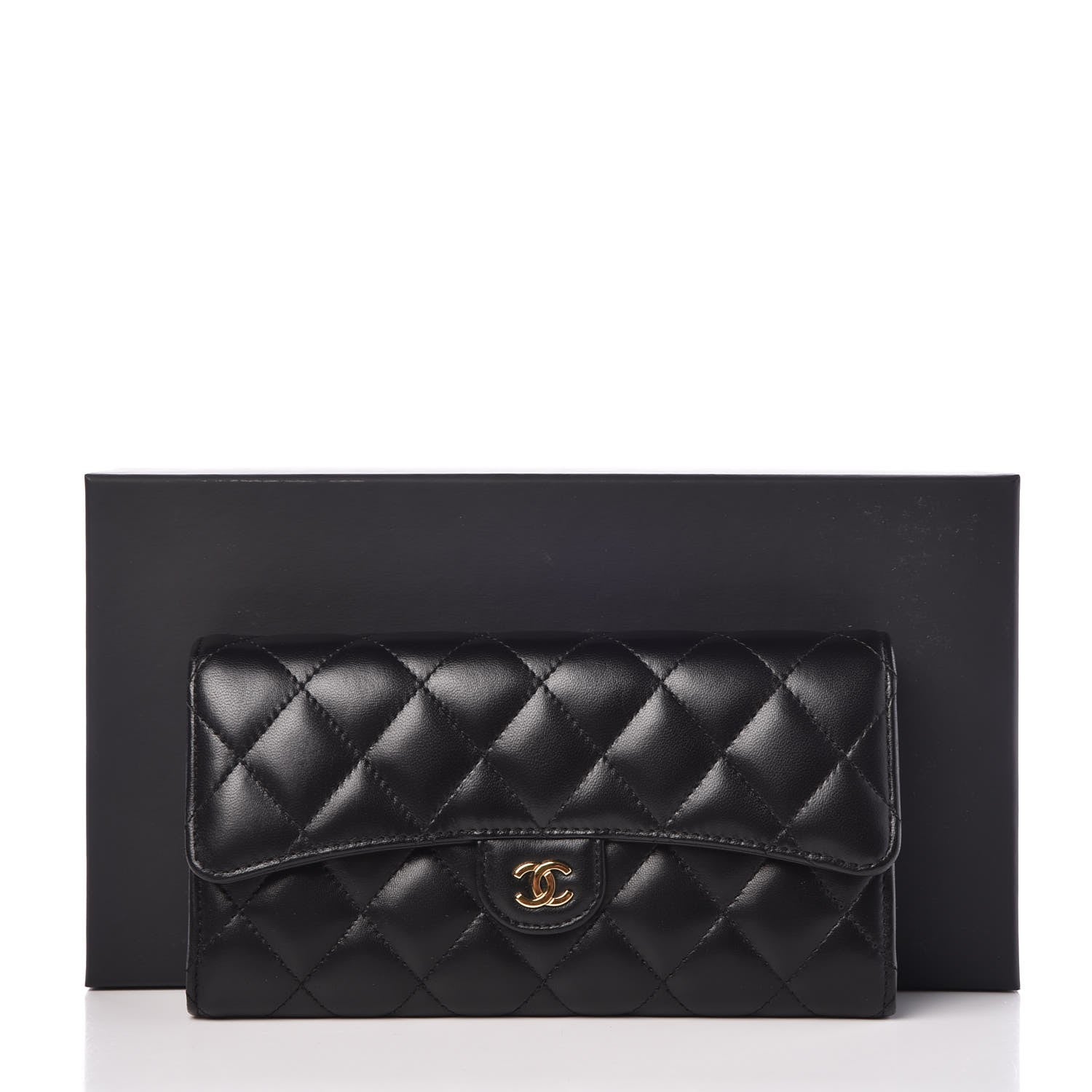 Chanel Lambskin Quilted Large Gusset Flap Wallet Black 9 of 9