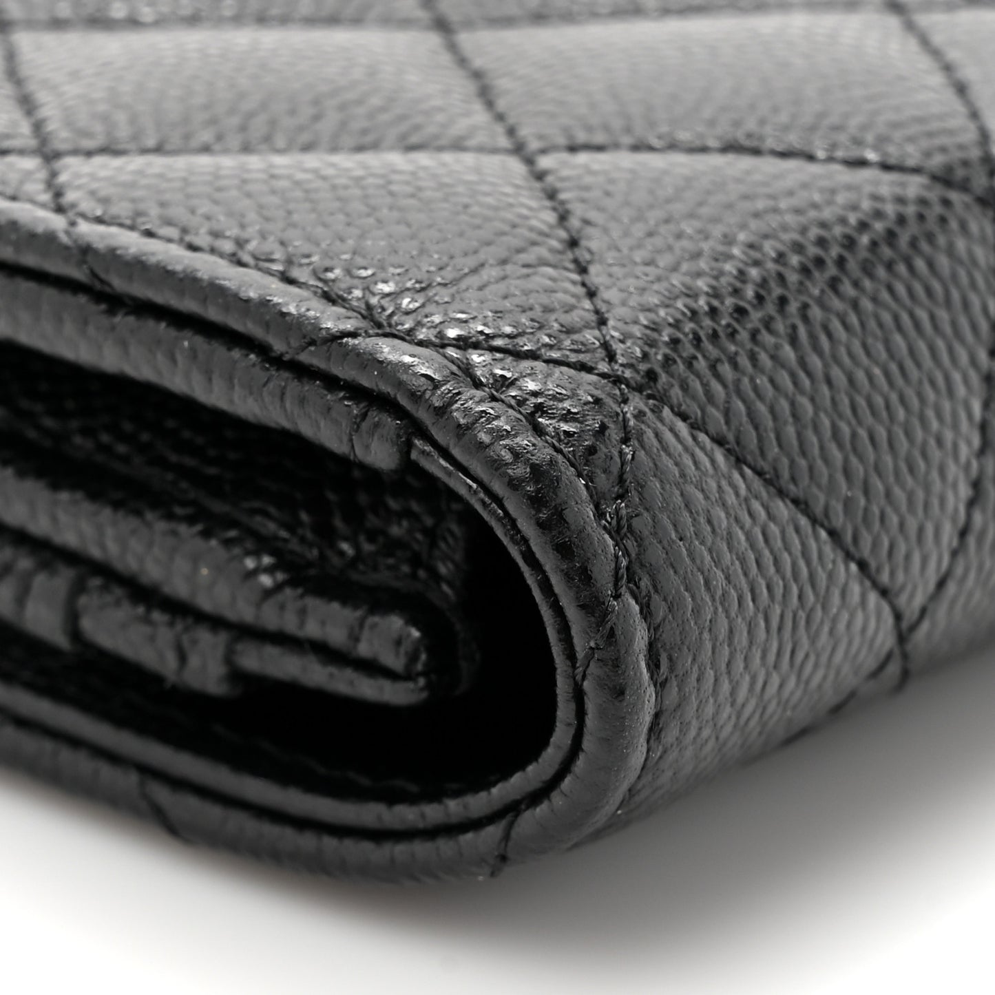 Caviar Quilted Crystal CC Large Gusset Flap Wallet Black