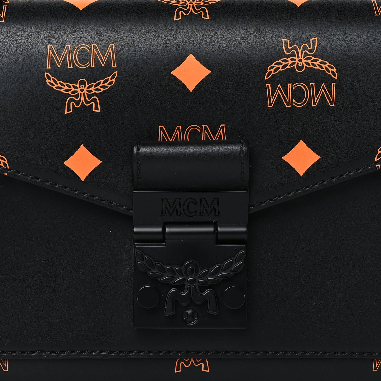 Calfskin Color Splash Logo Crossbody Small Black Orange