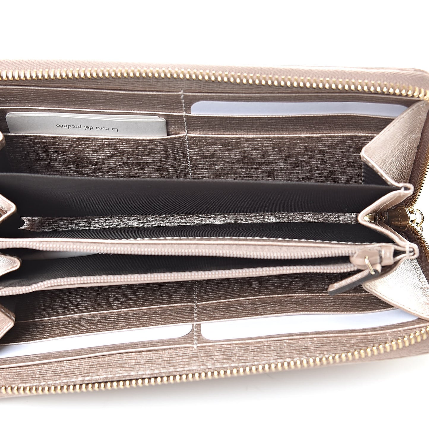 Metallic Shangai Calfskin Lovely Zip Around Wallet Dark Shell
