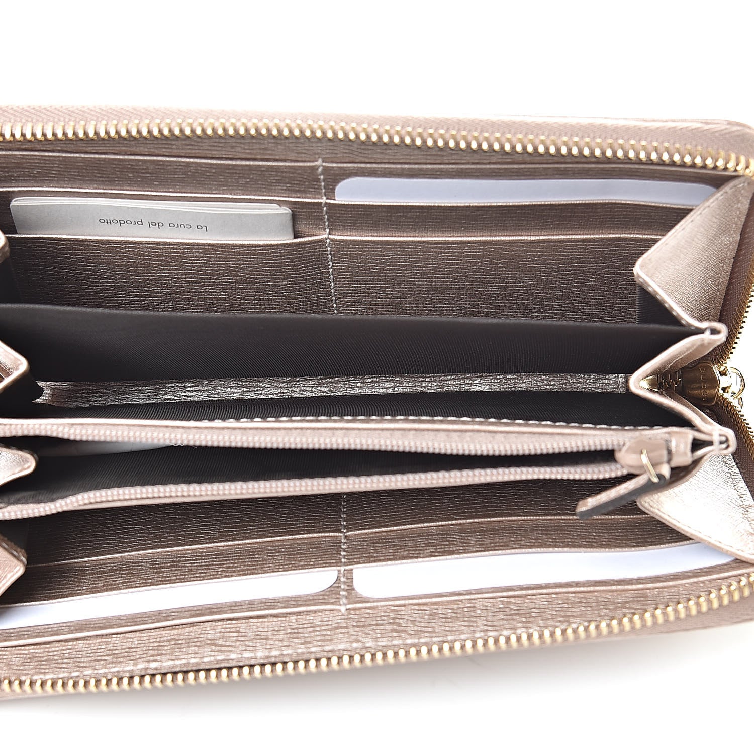 Gucci Metallic Shangai Calfskin Lovely Zip Around Wallet Dark Shell 5 of 8