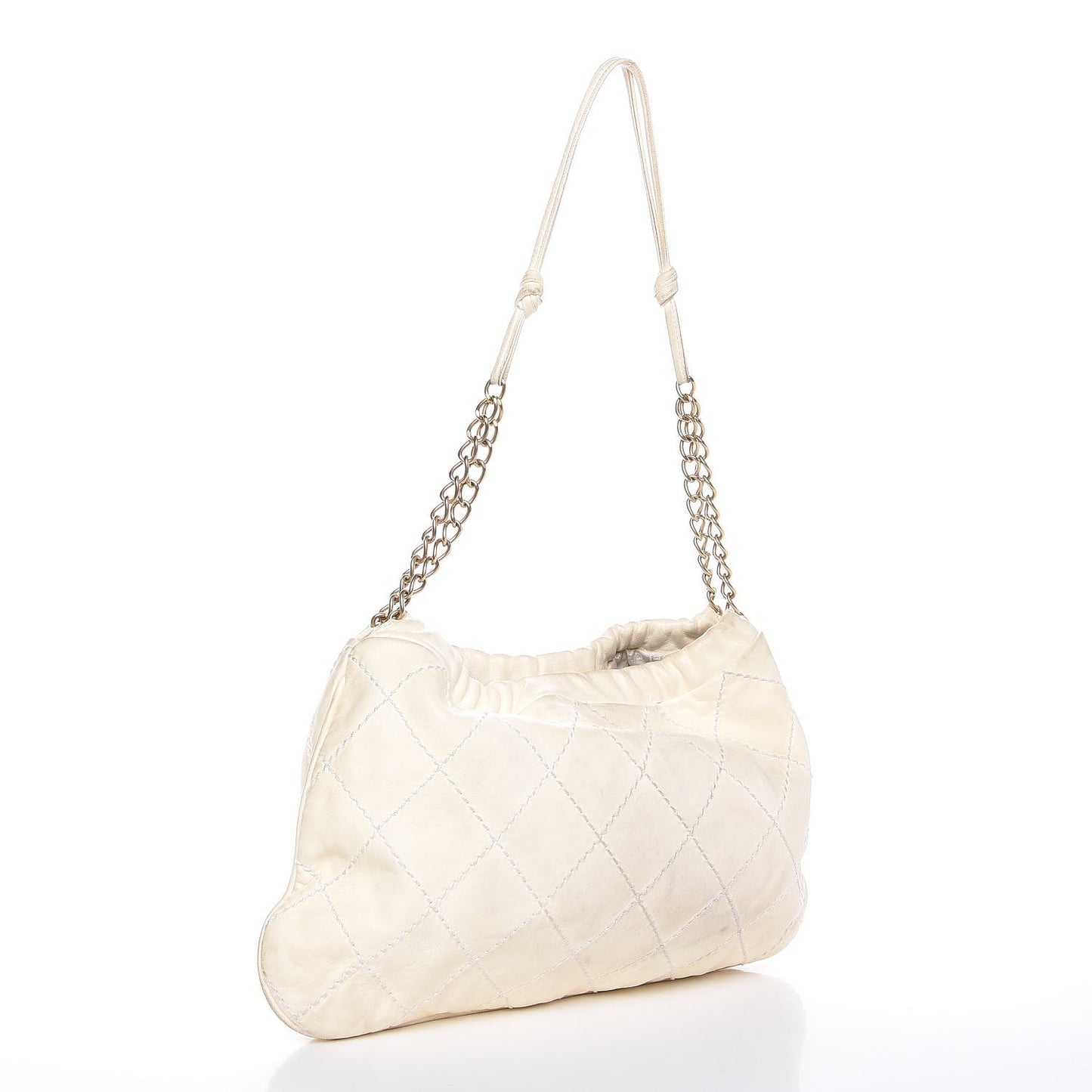 Lambskin Stitched Camellia Shoulder Bag White