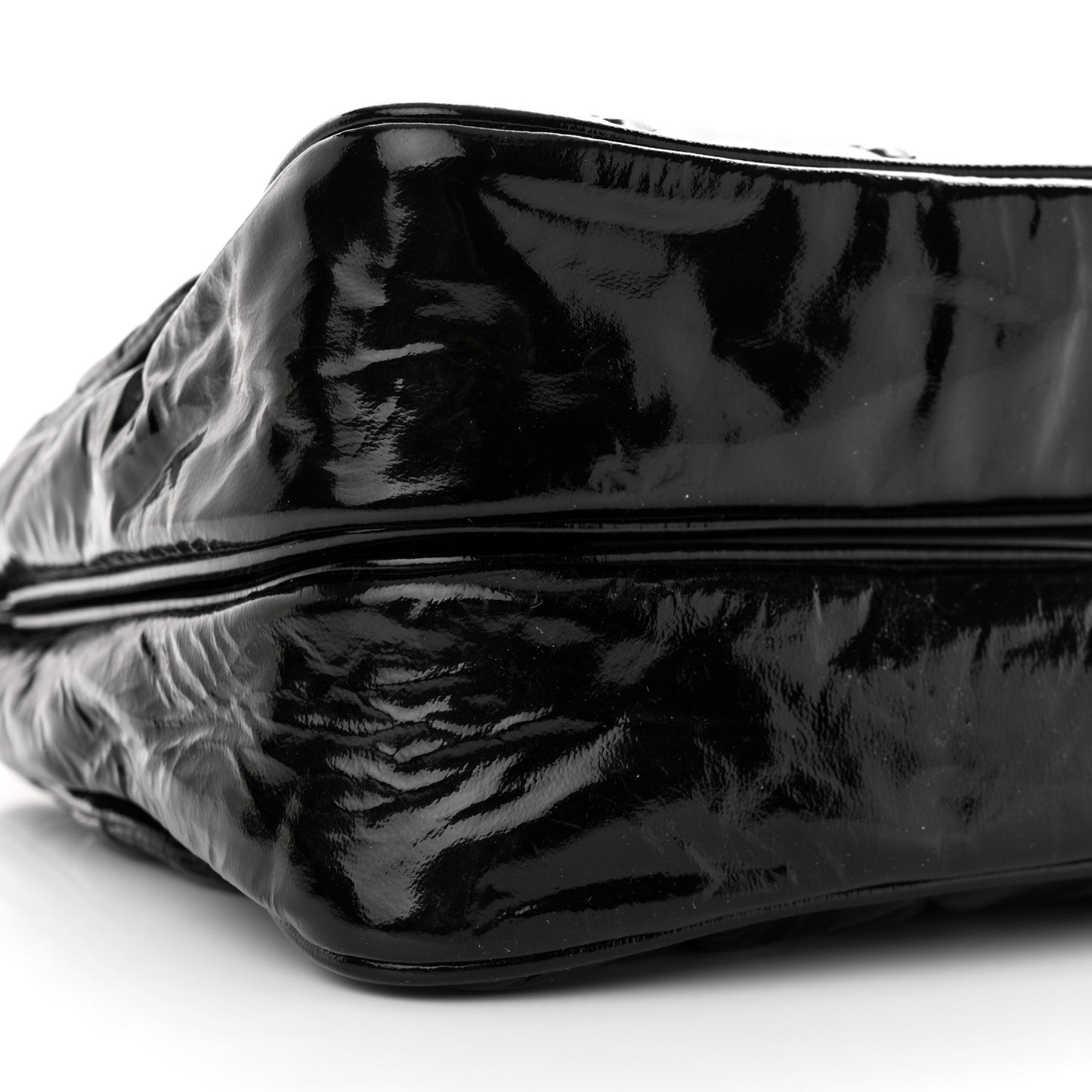 Patent Quilted Day Glo Flap Bag Black
