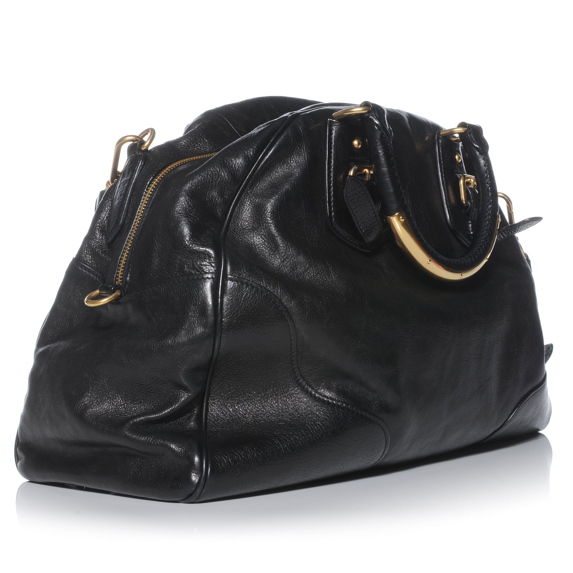 Prada Glace Calf Large Dome Satchel Black 3 of 12