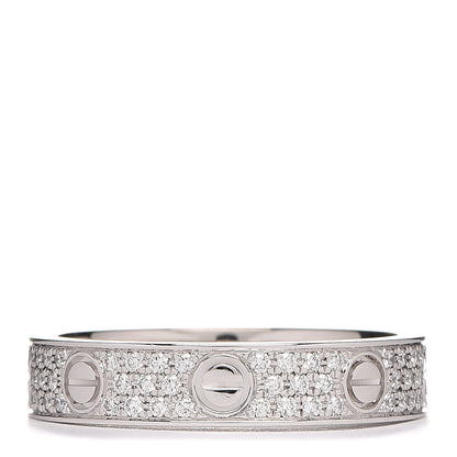 Cartier 18K White Gold Diamond 4mm LOVE Wedding Paved Band Ring 52 6 1 of 5