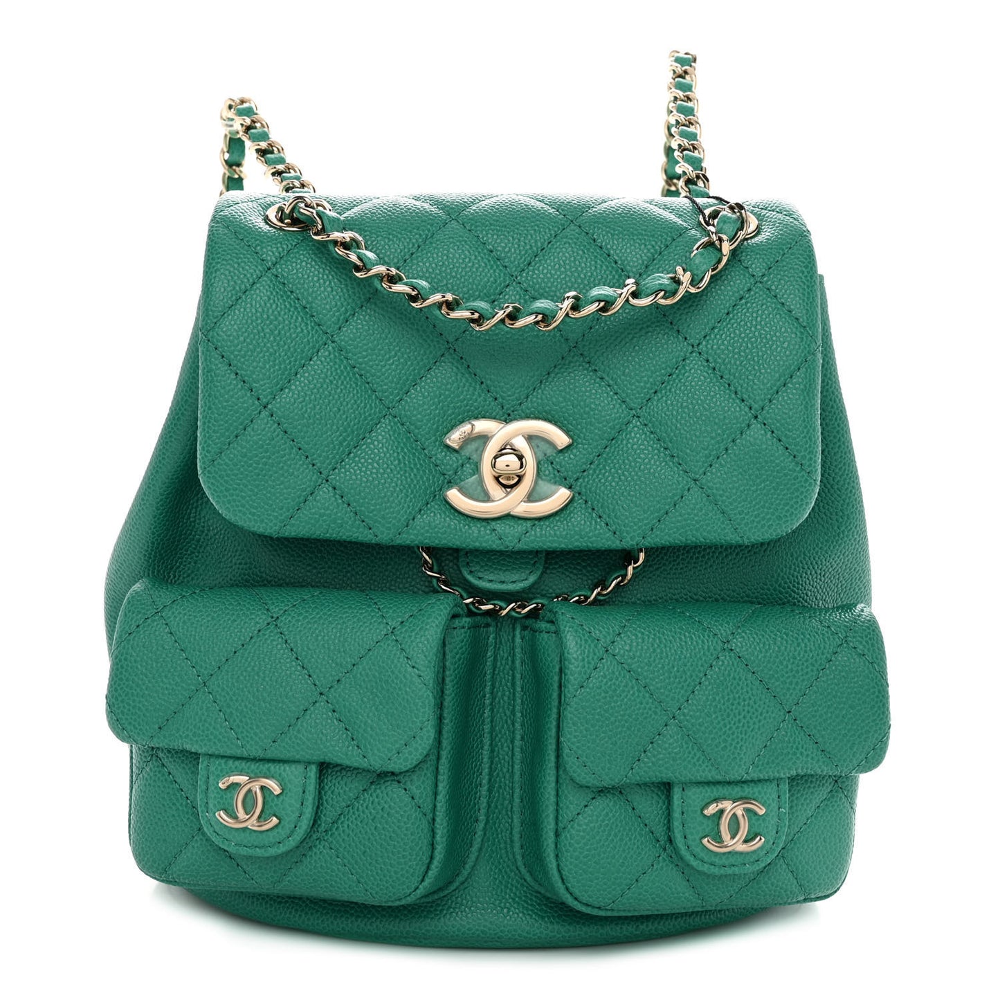 Caviar Quilted Medium Duma Pockets Drawstring Backpack Green