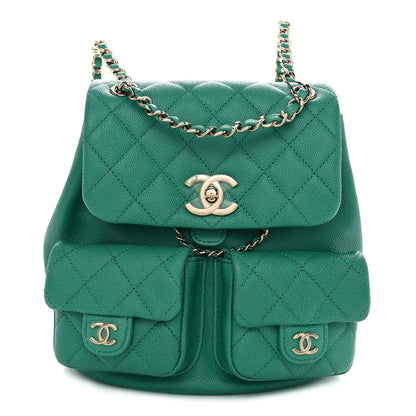 Chanel Caviar Quilted Medium Duma Pockets Drawstring Backpack Green 1 of 10