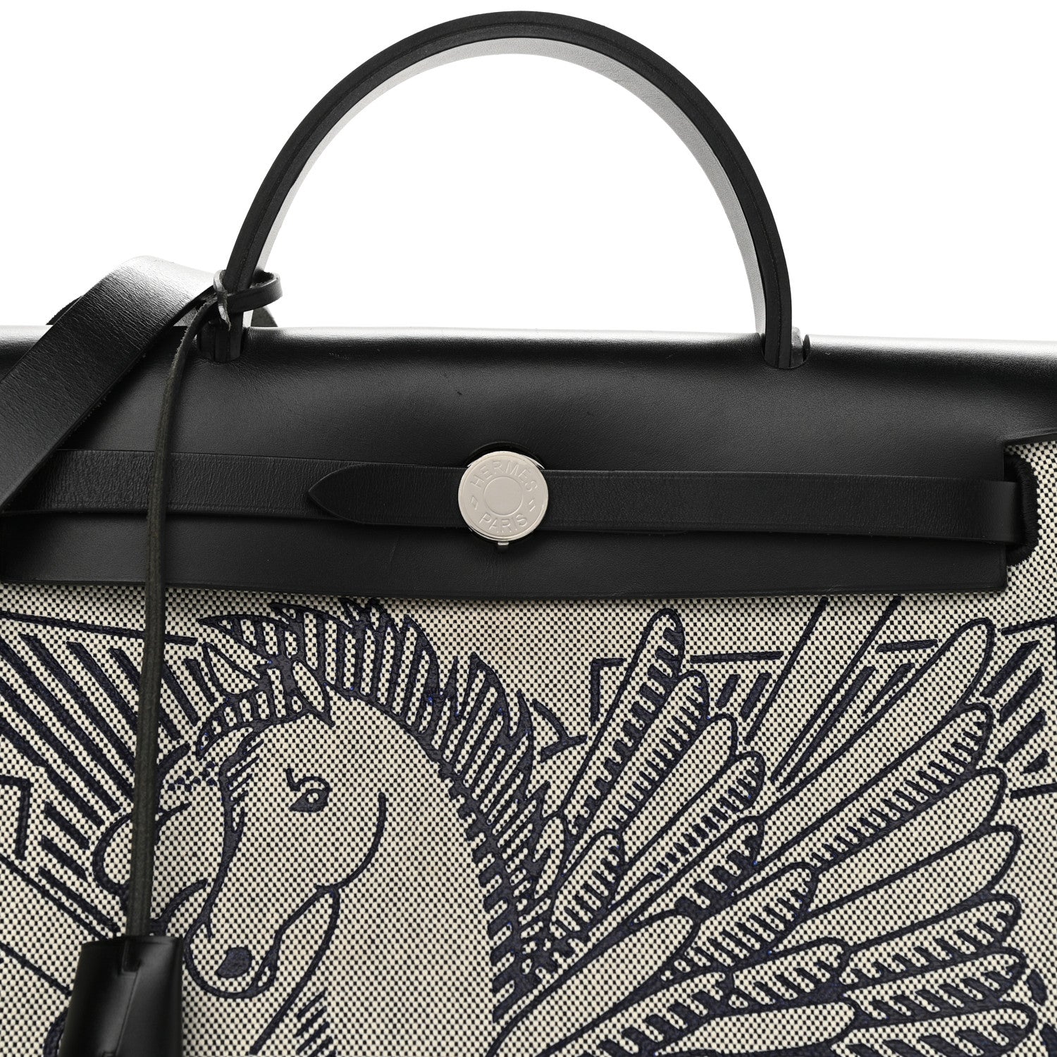 Hermes Vache Hunter Toile H Pegase Pop Herbag Zip Retourne 31 PM Bleu Indigo Ecru Black 9 of 16