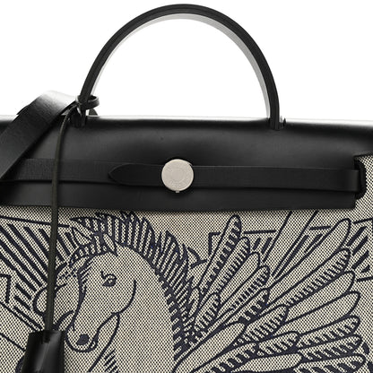 Hermes Vache Hunter Toile H Pegase Pop Herbag Zip Retourne 31 PM Bleu Indigo Ecru Black 9 of 16