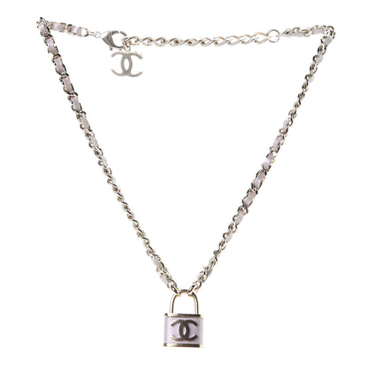 Chanel Metal Lambskin Lock Necklace Iridescent Pink 3 of 5