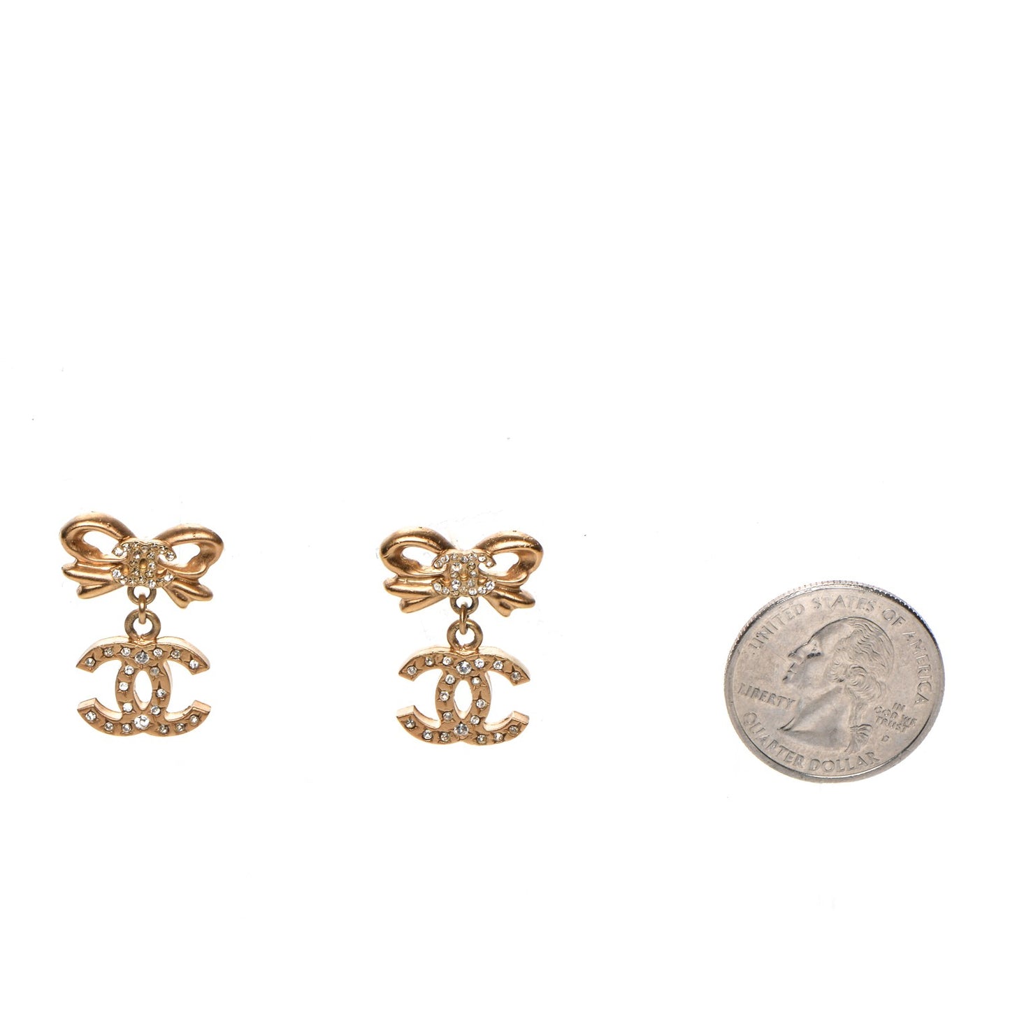 Crystal CC Bow Drop Earrings Gold
