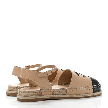 Chanel Lambskin Cap Toe CC Espadrille Sandals 41 Beige Black 3 of 4