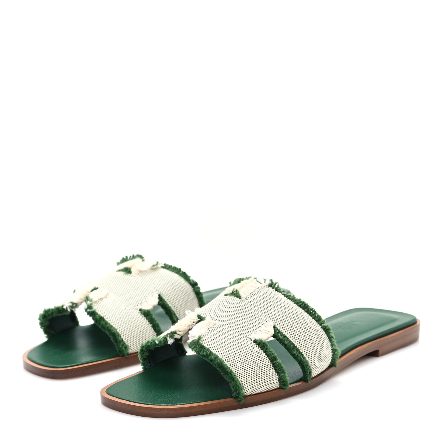 Calfskin Canvas Oran Fringe Sandals 37.5 Vert