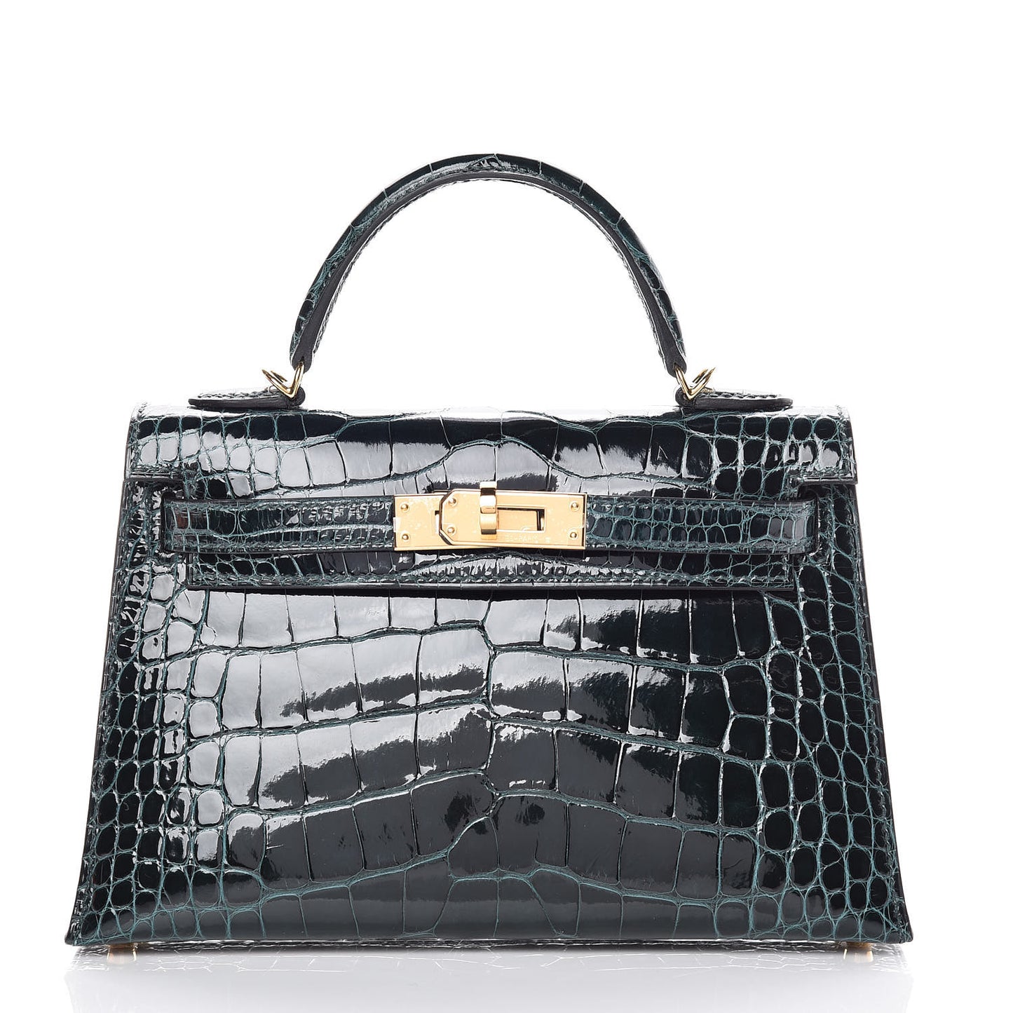 Shiny Alligator Mini Kelly Sellier 20 Vert Cypress