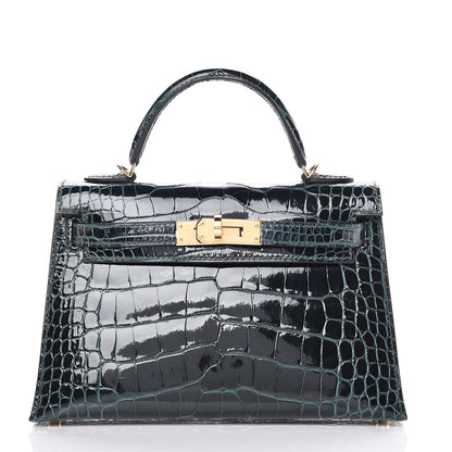 Hermes Shiny Alligator Mini Kelly Sellier 20 Vert Cypress 1 of 30