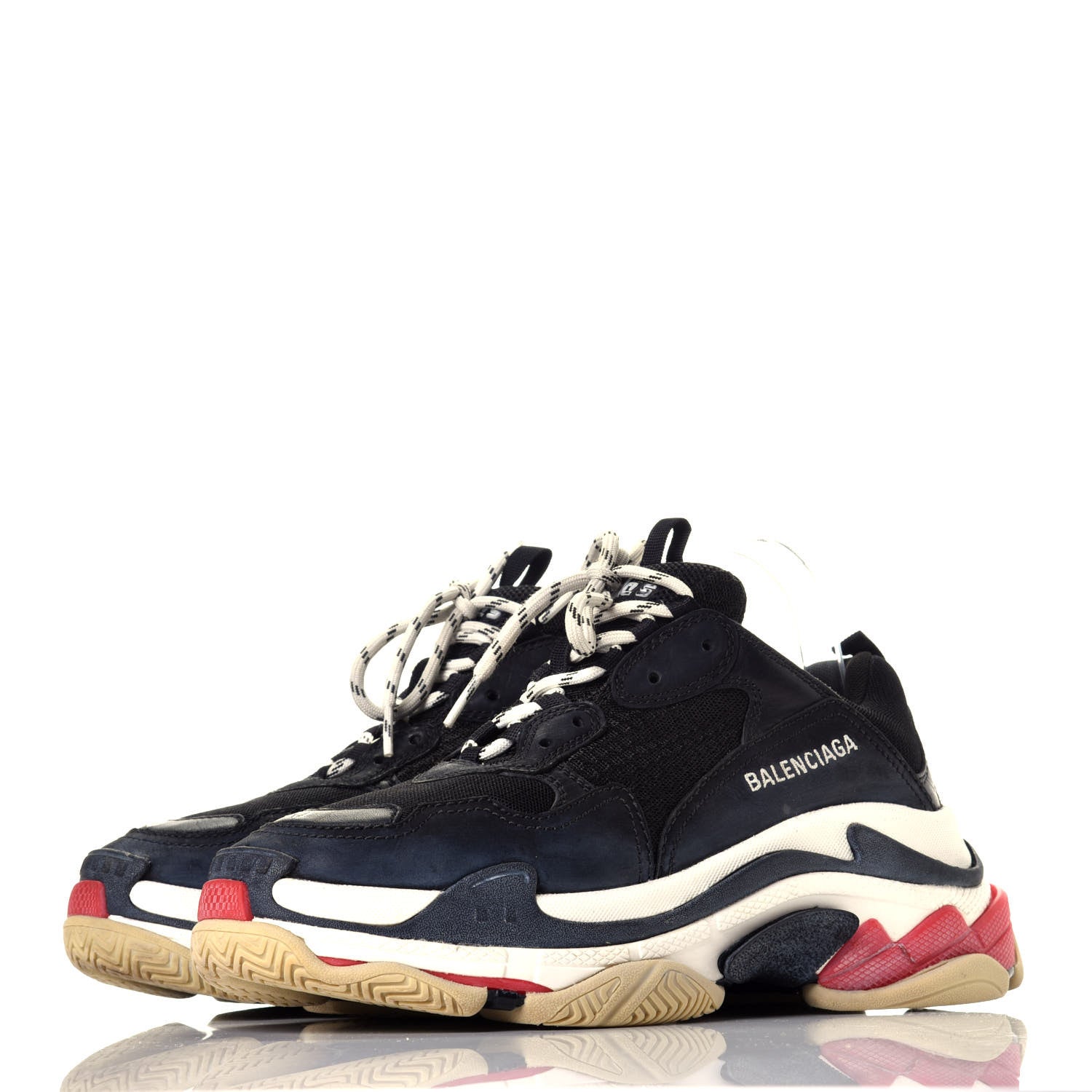 Balenciaga Fabric Mesh Washed Effect Womens Triple S Sneakers 40 Black Red 3 of 7