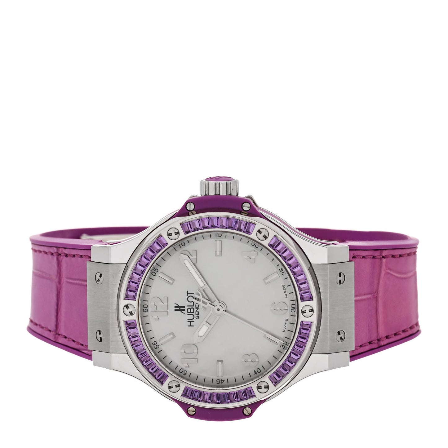 Stainless Steel Alligator Amethyst Mother of Pearl 38mm Big Bang Tutti Fruitti Quartz Watch 361.SV.6010.LR.1905