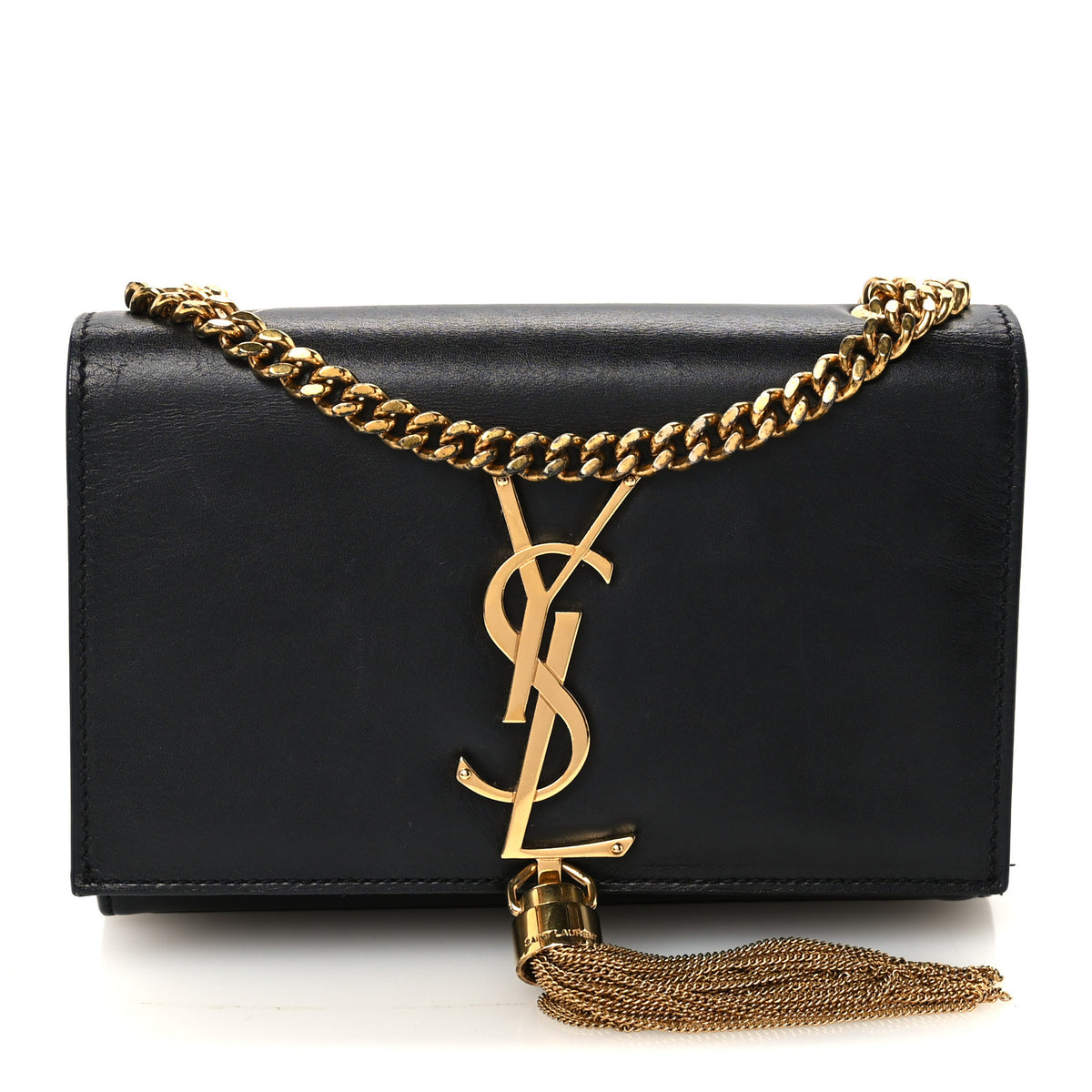 Calfskin Small Classic Monogram Kate Tassel Satchel Black