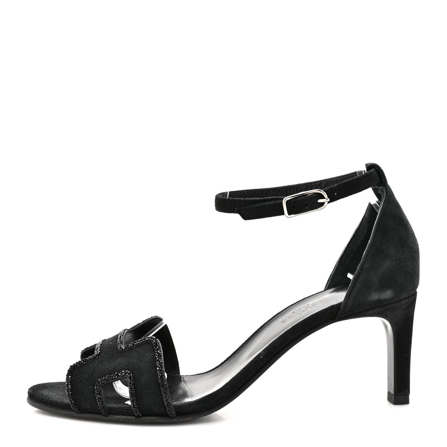 Hermes Suede Goatskin Crystal Premiere 70 Sandals 37 Black 1 of 9