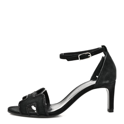 Hermes Suede Goatskin Crystal Premiere 70 Sandals 37 Black 1 of 9