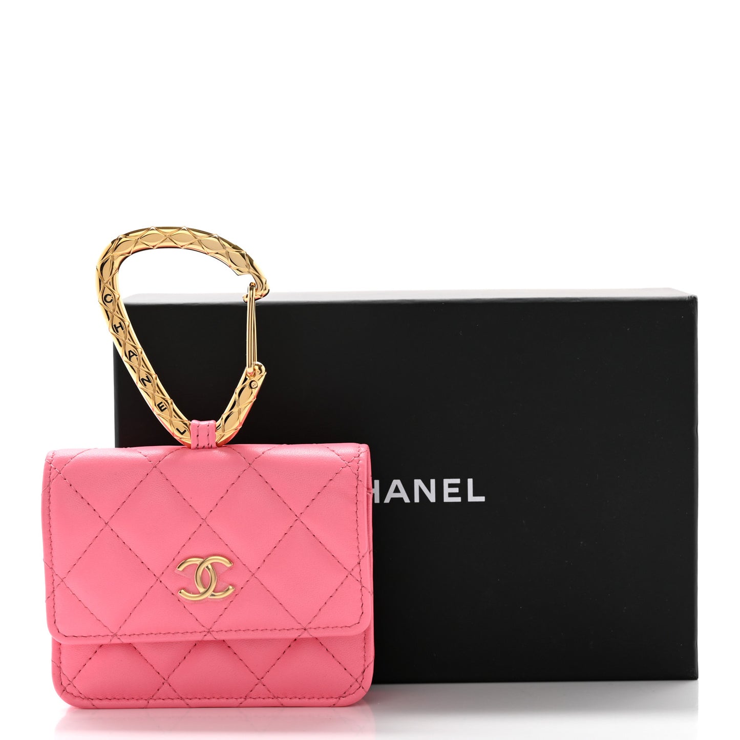Lambskin Quilted CC Hook Card Holder Pink