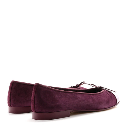 Chanel Suede Patent Calfskin Cap Toe CC Ballerina Flats 40 Burgundy 5 of 10