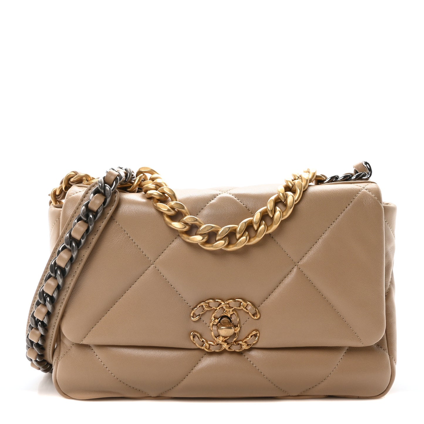 Lambskin Quilted Medium Chanel 19 Flap Dark Beige
