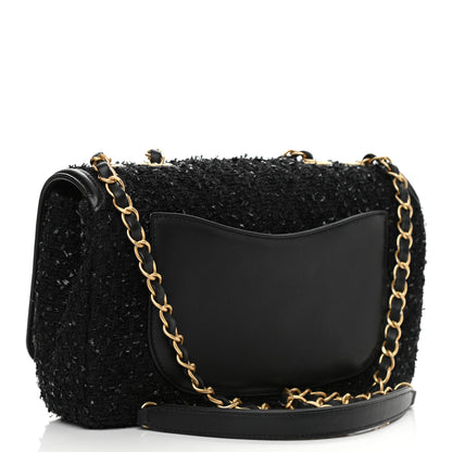 Chanel Tweed Calfskin Quilted Medium CC Filigree Flap Black 3 of 11