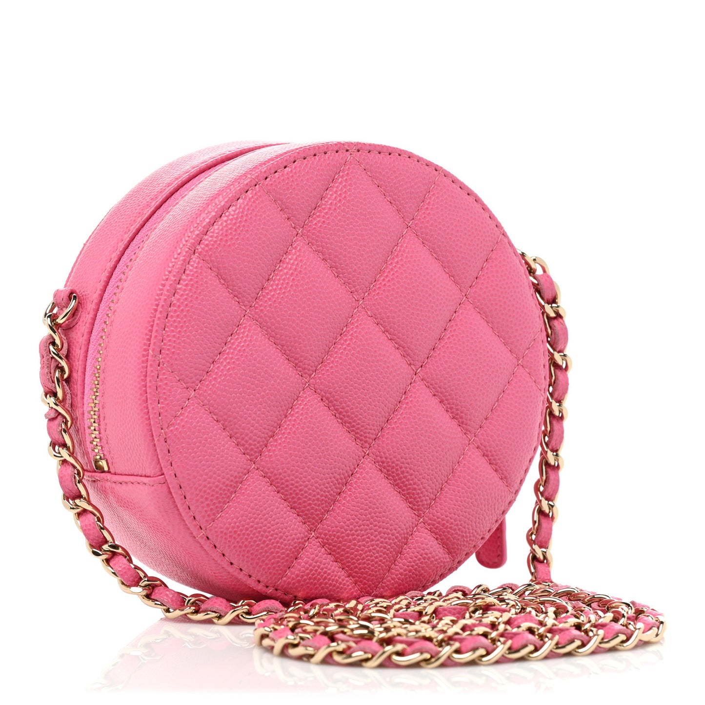 Caviar Quilted Round Clutch With Chain Pink