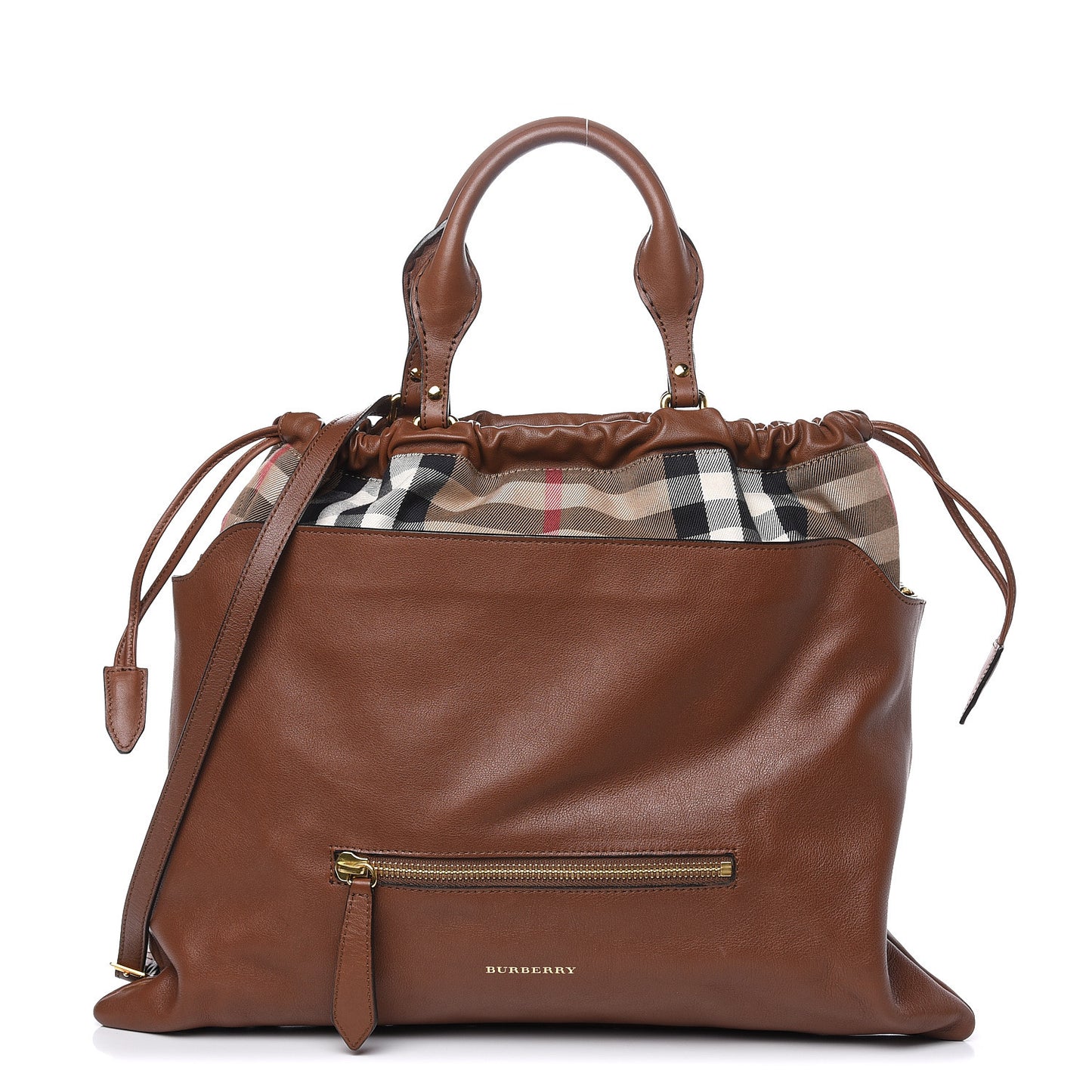 Soft Calfskin House Check Big Crush Tote Brown Ochre