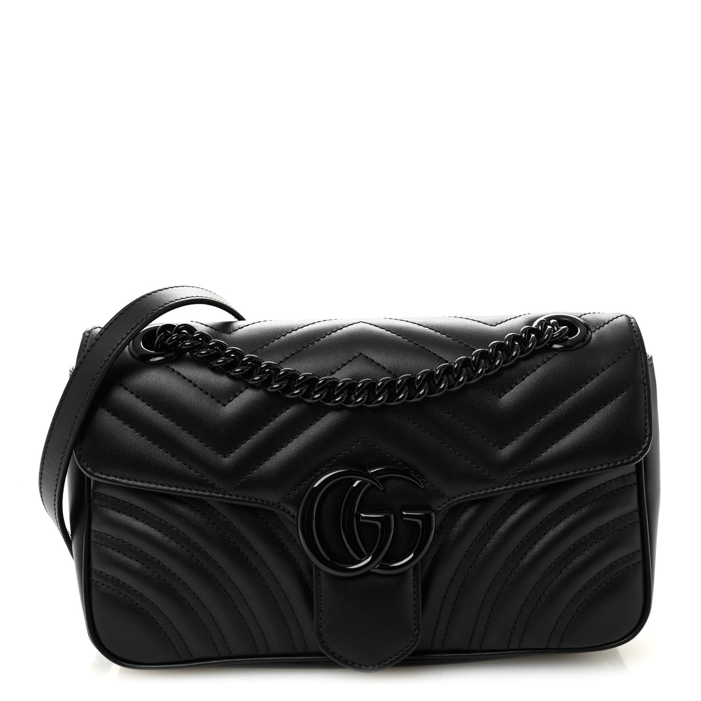 Calfskin Matelasse Monochrome Small GG Marmont Shoulder Bag Black