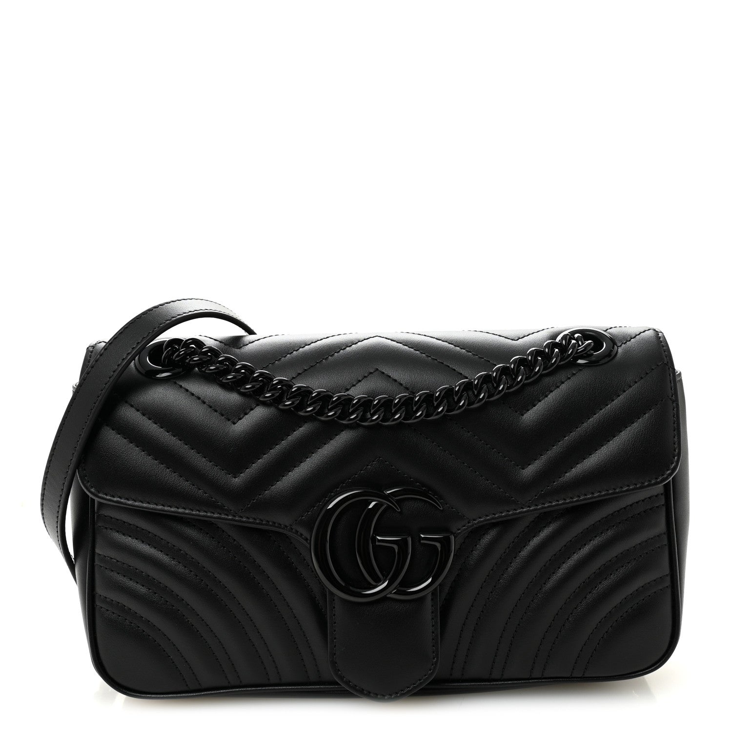 Gucci Calfskin Matelasse Monochrome Small GG Marmont Shoulder Bag Black 1 of 10