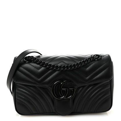 Gucci Calfskin Matelasse Monochrome Small GG Marmont Shoulder Bag Black 1 of 10