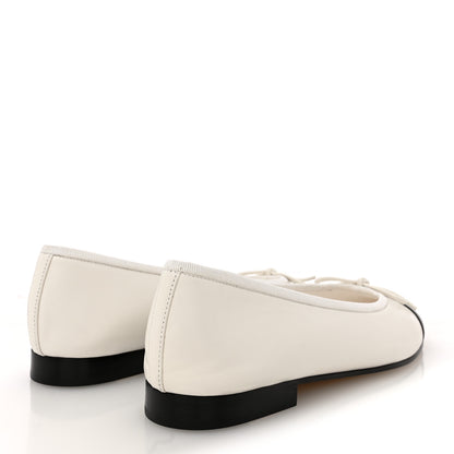 Chanel Lambskin Cap Toe CC Ballerina Flats 37 White Black 5 of 10