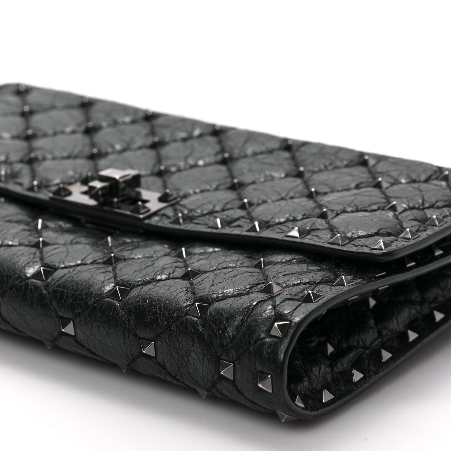 Craquele Nappa Rockstud Spike Wallet on Chain Black