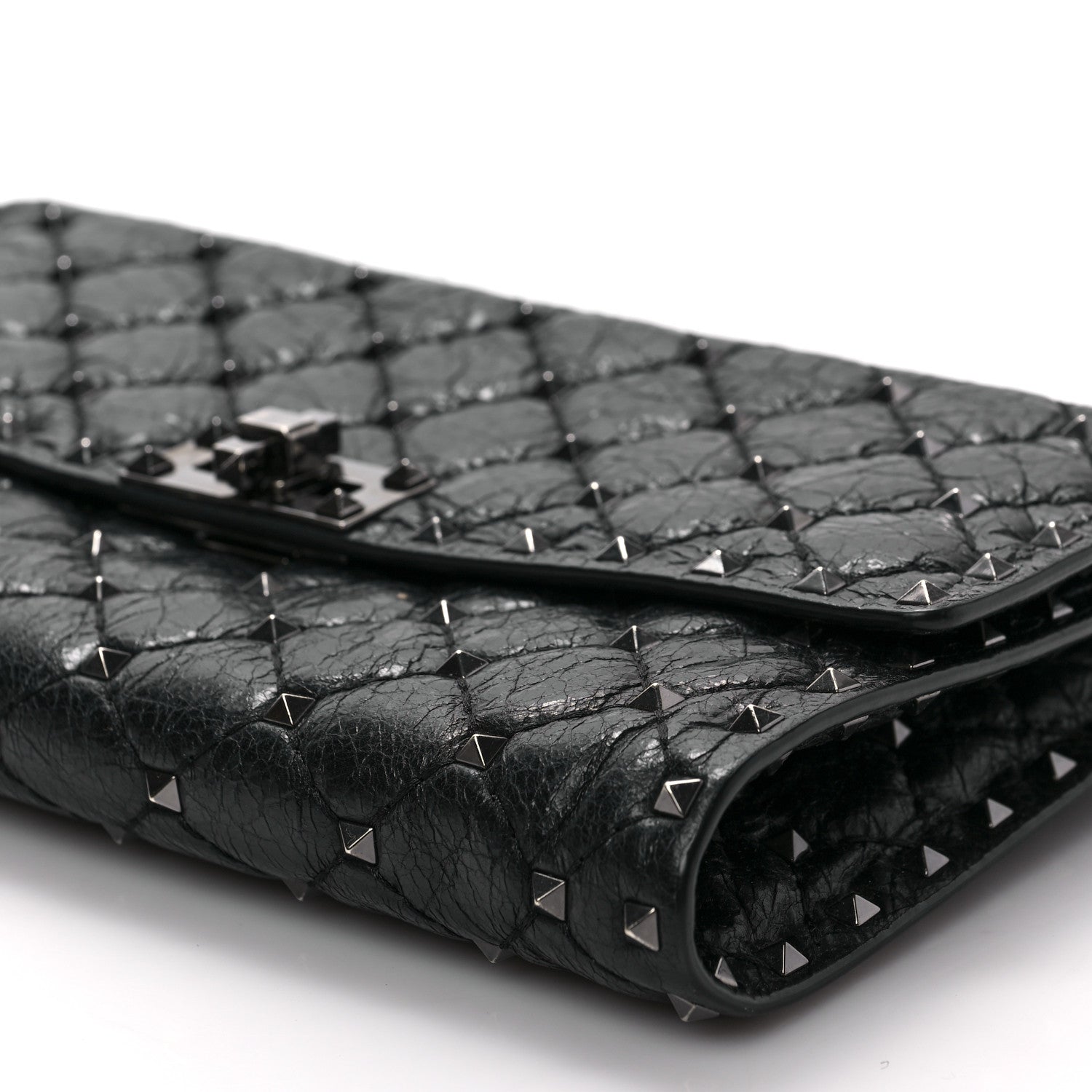 Valentino Garavani Craquele Nappa Rockstud Spike Wallet on Chain Black 8 of 8