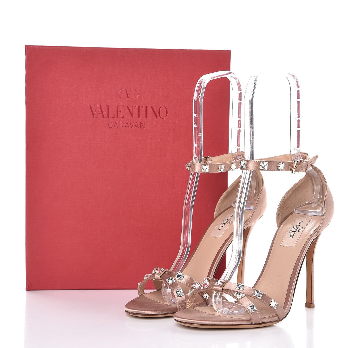 Satin Rockstud Glam Ankle Strap 105mm Sandals 39.5 Poudre
