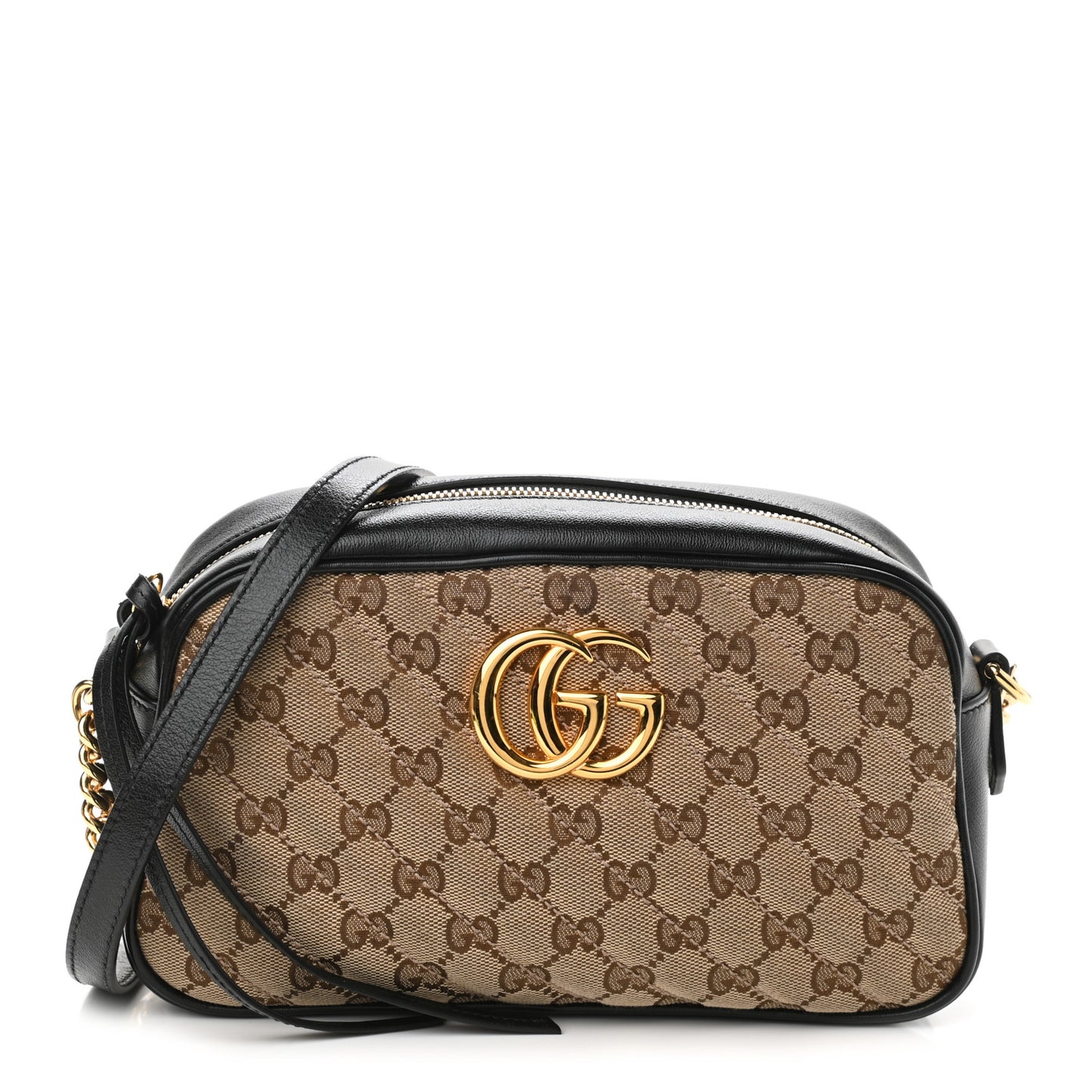 Monogram Matelasse Diagonal Small GG Marmont Chain Shoulder Bag Beige Black