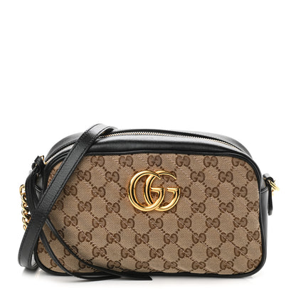 Gucci Monogram Matelasse Diagonal Small GG Marmont Chain Shoulder Bag Beige Black 1 of 9