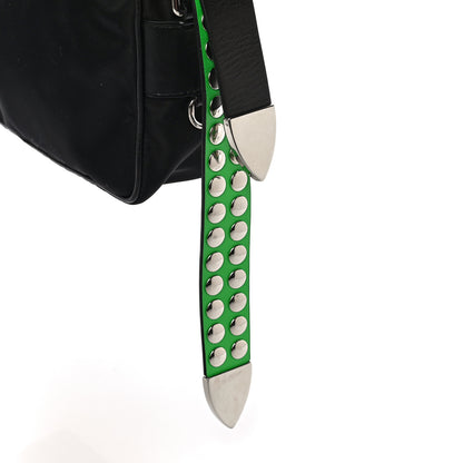 Prada Tessuto Nylon Studded New Vela Shoulder Bag Black Verde 10 of 11