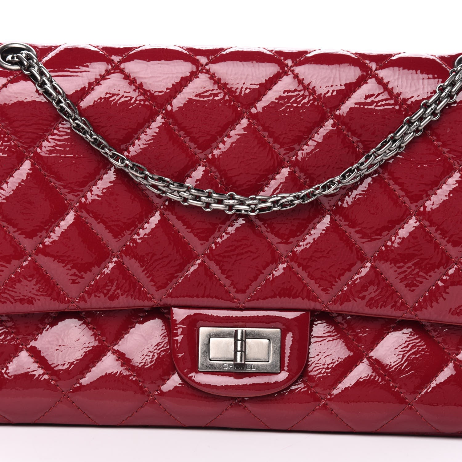 Chanel Distressed Patent 2.55 Reissue 227 Flap Raspberry Red 10 of 11